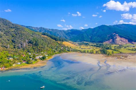 Okiwa Bay At Queen Charlotte Sound At South Island Of New Zeland Stock