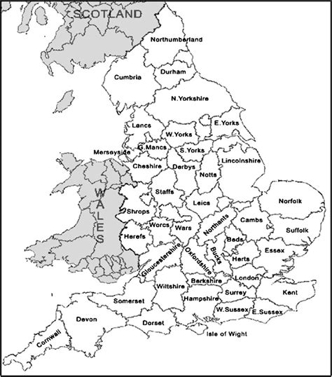 Map Of England Showing The Location Of Counties Download Scientific
