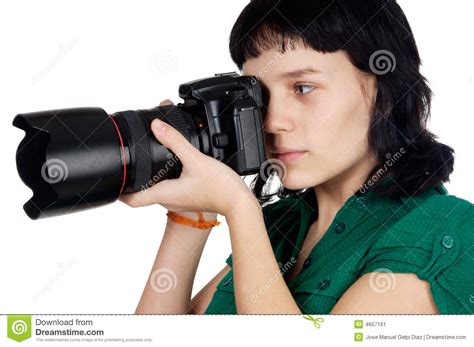 Woman Holding A Photo Camera Stock Image Image Of
