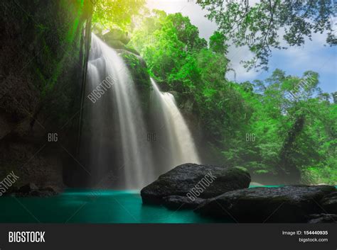 Amazing Beautiful Waterfalls In Tropical Forest At Haew Suwat Waterfall