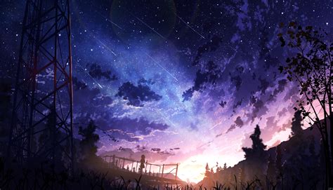 Huashijw Anime Landscape Sky Stars Meteors Sunset 4872x2791