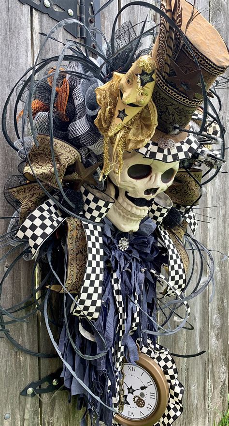 Halloween Wreath Mr Bones Wreath Skeleton Wreath Steam Punk Skull