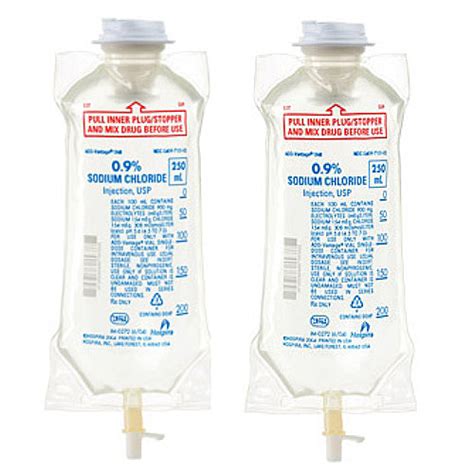 Sodium Chloride 09 For Injection 250ml Hospira Rx 2 Pack