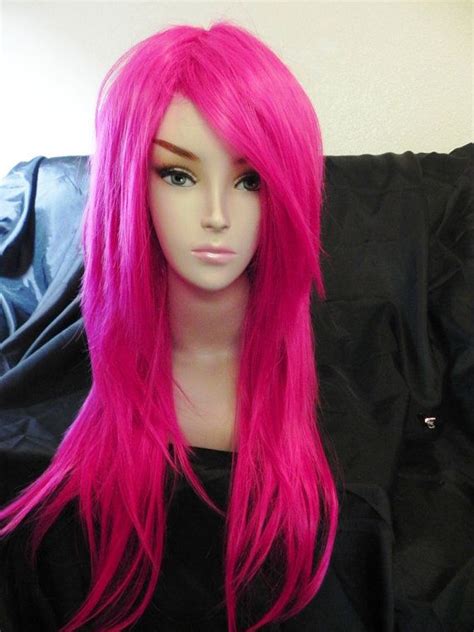Neon Purple And Hot Pink Blend Long Straight Layered By Exandoh
