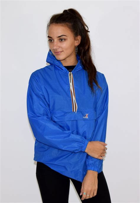 nylons blue raincoat rain jacket women vintage windbreaker athleisure outfits pullover
