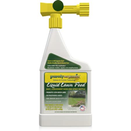 Lawn food from purely organic products is made of natural ingredients, like distillers grains and soy; Purely Organic Products LLC Liquid Lawn Food 13-0-4, 32 oz ...