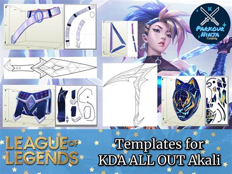 Kda All Out Akali Template Pepakura Blueprint League Of Legends Kda All