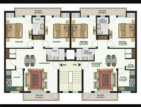 Two Bedrooms Residential Building Plan House Construction Plan