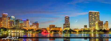 Orlando Florida Skyline Panorama And Moon Set