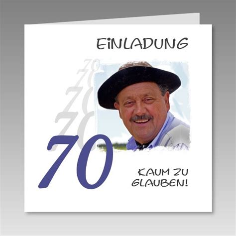 Geburtstag ist in der regel in form eines gedichts geschrieben. Individuelle Einladungskarte zum 70. mit Foto