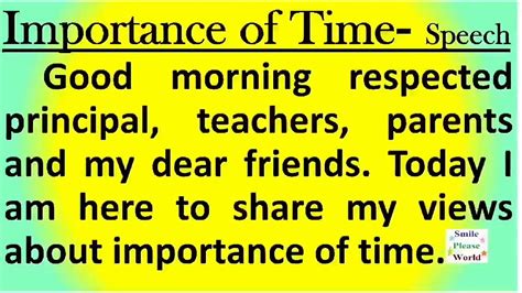 Speech On Importance Of Time In English By Smile Please World For