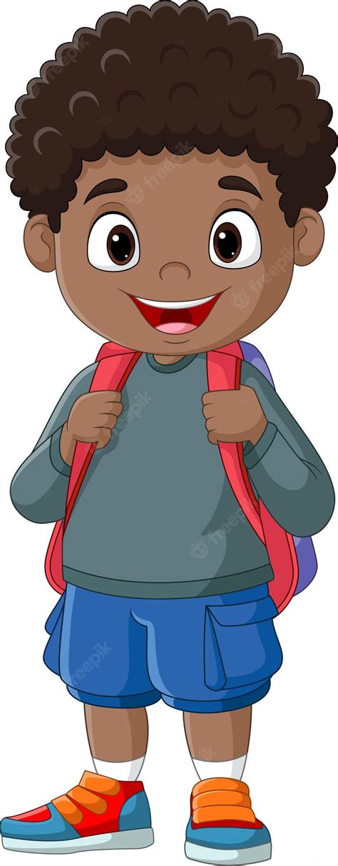 Premium Vector Cute Cartoon African American Boy With School Backpack