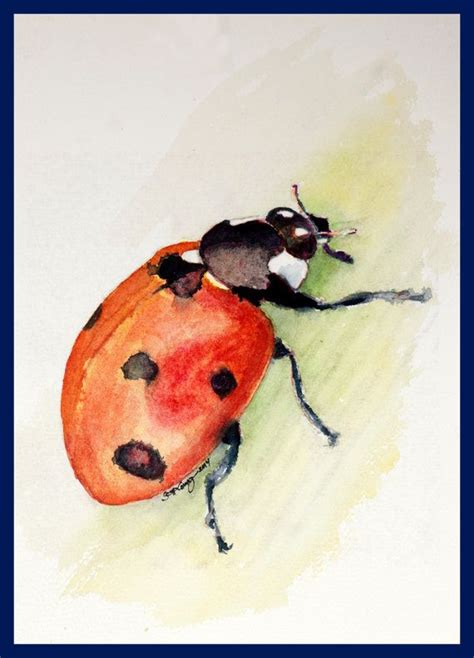 Ladybug Beetle Insect Watercolor Painting Nursery Art Original Artwork