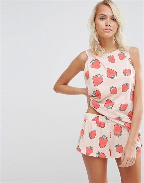 ASOS All Over Strawberry Print Vest Short Pyjama Set At Asos Com
