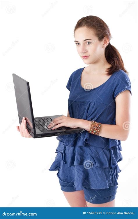 Teen Girl With Laptop Stock Image Image Of Blue Holding 15495275