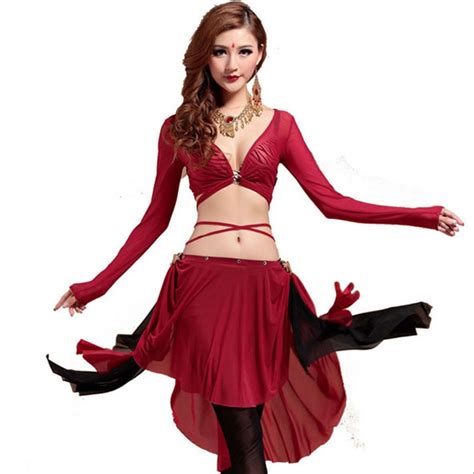 Brand New Women Sexy Belly Dance Practice Costume Belly Dancing Top And Skirt Short 6 Colors On
