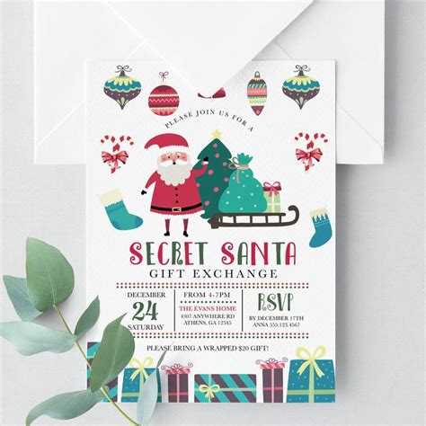 Editable Invitation Secret Santa T Exchange Party Etsy T