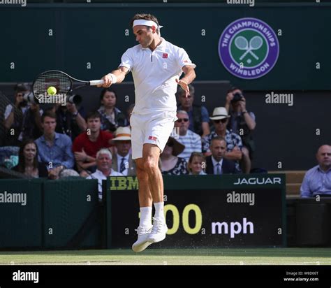 Swiss Tennis Player Roger Federer Playing Forehand Shot During 2019