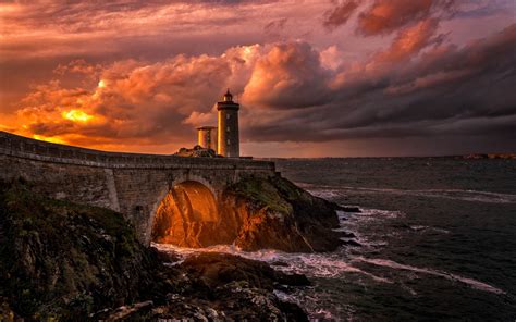 Free Download Nature Landscape Lighthouse Sunset Clouds Sea Bridge