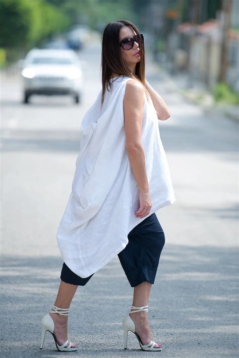 white linen tunic linen shirt plus size linen top womens etsy