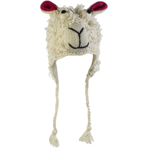 White Sheep Style Hand Made Woollen Tassel Hat Fleece Lined Novelty One
