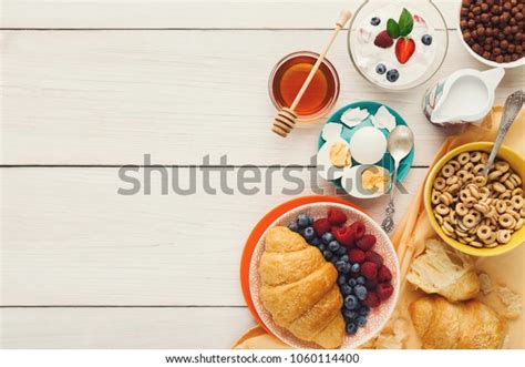Rich Breakfast Menu Background French Crusty Stock Photo 1060114400