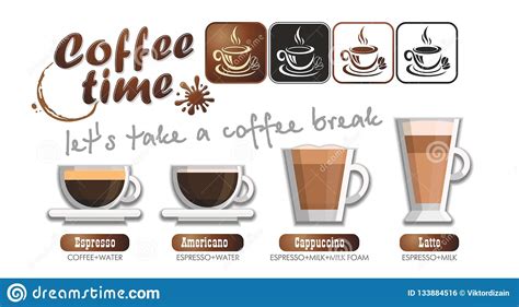 Coffee Time Coffee Types Set Stock Vector Illustration Of Banner