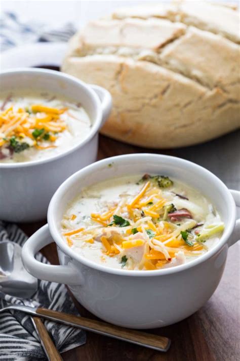 Slow Cooker Creamy Chicken Bacon Broccoli And Cheddar Wild Rice Soup