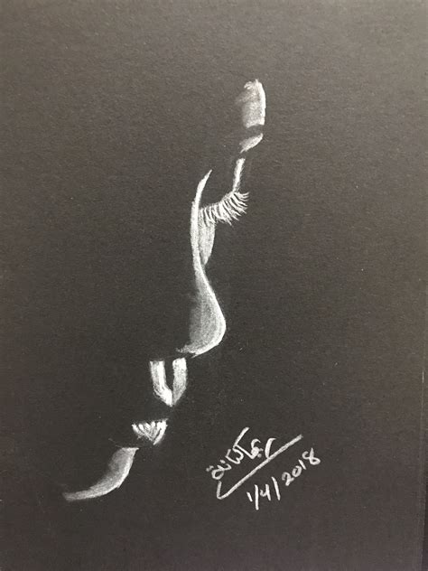 Pencil Sketch On Black Paper Portrait Of A Woman Black And White
