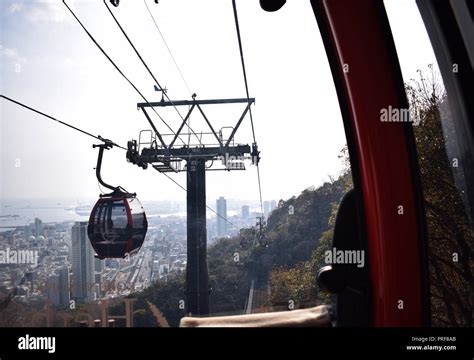 Kobe Japan Skyline Sea Visible From Inside Cable Car Ride Hi Res Stock