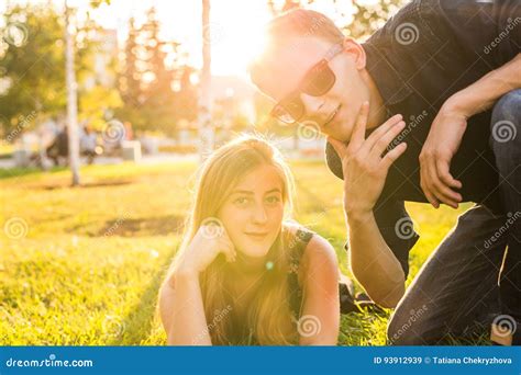Spring Outdoor Portrait Of Young Happy Couple Stock Image Image Of