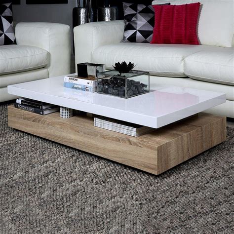 Couchtisch hochglanz weiß / eiche dekor 120 x 43 x 60 cm. Couchtisch Malakit Wohnzimmer Tisch Platte weiß Hochglanz ...
