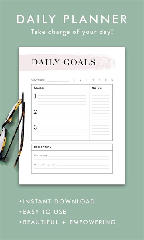 Daily Goals Planner Goal Setting Printable Daily Printable Etsy
