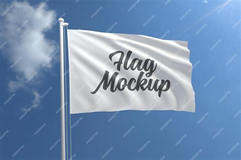 Premium Psd Realistic Flag Mockup With Blue Sky