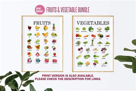 Instant Download Bundle Printable Fruits And Vegetables Etsy