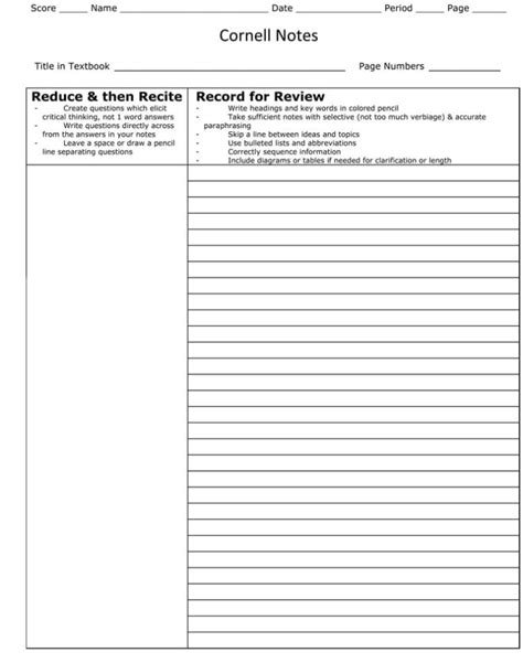 64 Free Cornell Note Templates Cornell Note Taking Explained For
