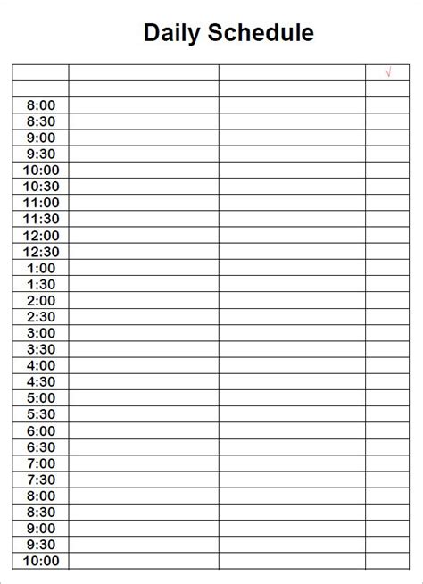 Daily Time Schedule Template Printable Printable Templates