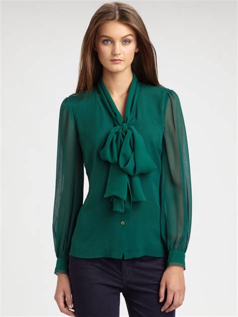 tory burch silk bryce blouse in green lyst