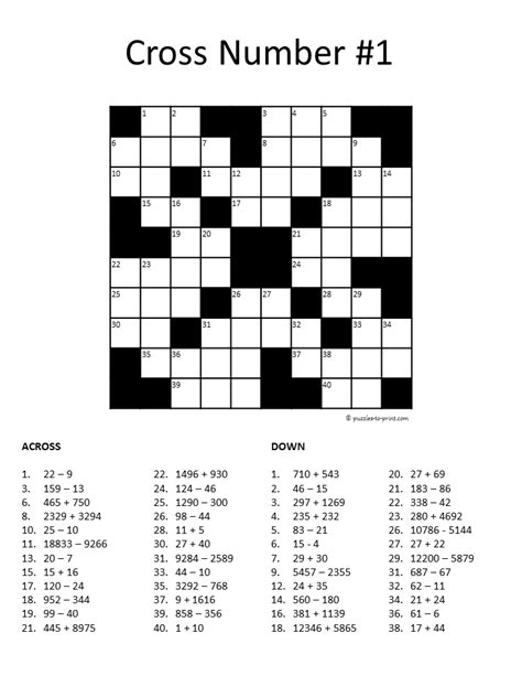 Math Crossword Puzzle Worksheets