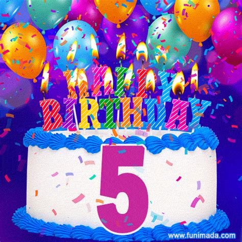 5th Birthday Cake  Colorful Candles Balloons Confetti And Number