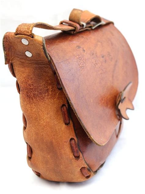 Vintage Brown Tooled Leather Cross Body Bag Shoulder Bag