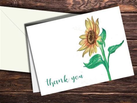 Sunflower Thank You Cards Etsy