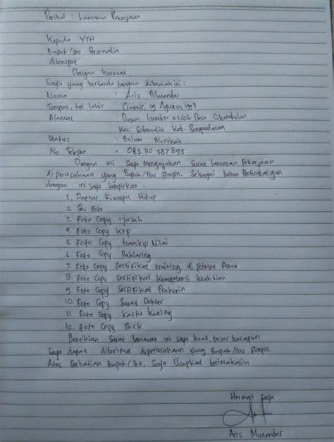 Menulis sebuah cv yang baik dan benar,secara jelas menjelaskan kekuatan anda agar pihak perusahaan tertarik dengan apa yang tercantum di contoh cv menarik anda adalah tujuan utama dalam membuat cv, ada beberapa faktor yang harus anda perhatikan. 19+ contoh surat lamaran kerja tulisan tangan yang baik ...