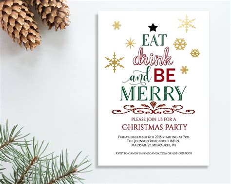Christmas Invitation Printable Eat Drink And Be Merry Etsy