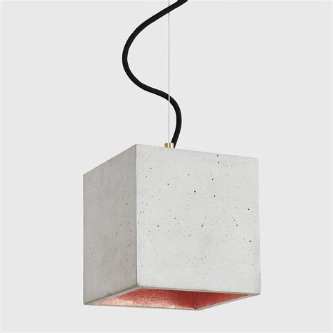 B5 Large Concrete Cubic Pendant Light Light Grey Gantlights Lime Lace