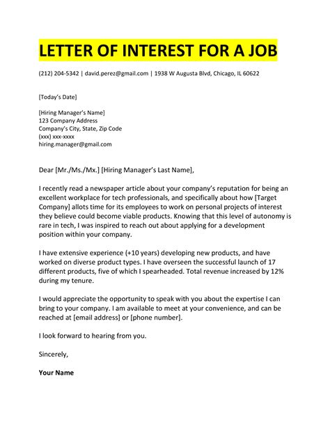 How To Write A Letter Of Interest Samples Format