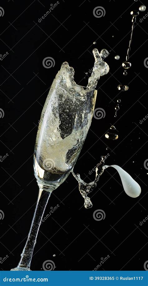 Glass Of Champagne With Splash Isolated On Black Background Stock Image Image Of Concept