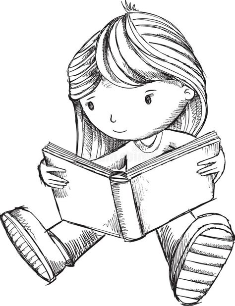 Girl Reading Book Sketch Vector Stock Vector Illustration Of Leaning