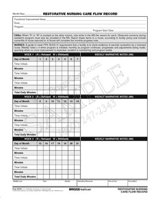 Briggs Healthcare 3731P Restorative Nursing Care Flow Record Flow Record