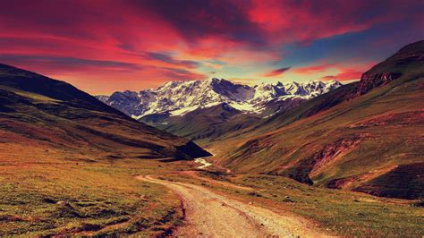 Download 1366x768 Wallpaper Mountains Sunset Landscape